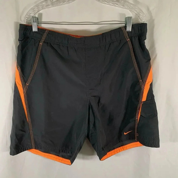 Nike Swim Trunks Men's Medium Grey Orange Lined Drawstring Pockets - Picture 1 of 8
